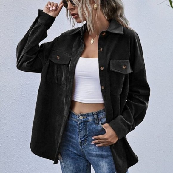 CASUAL DOLLZ BLACK Boyfriend oversized Button Fron - Picture 1 of 7